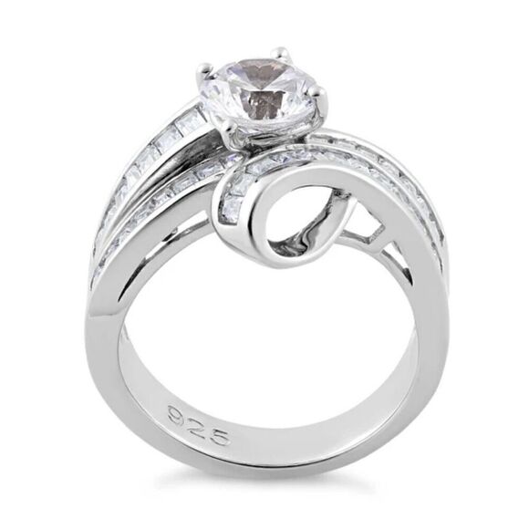 New Solid Sterling Silver Twisted Channel CZ Ring - Picture 3 of 4